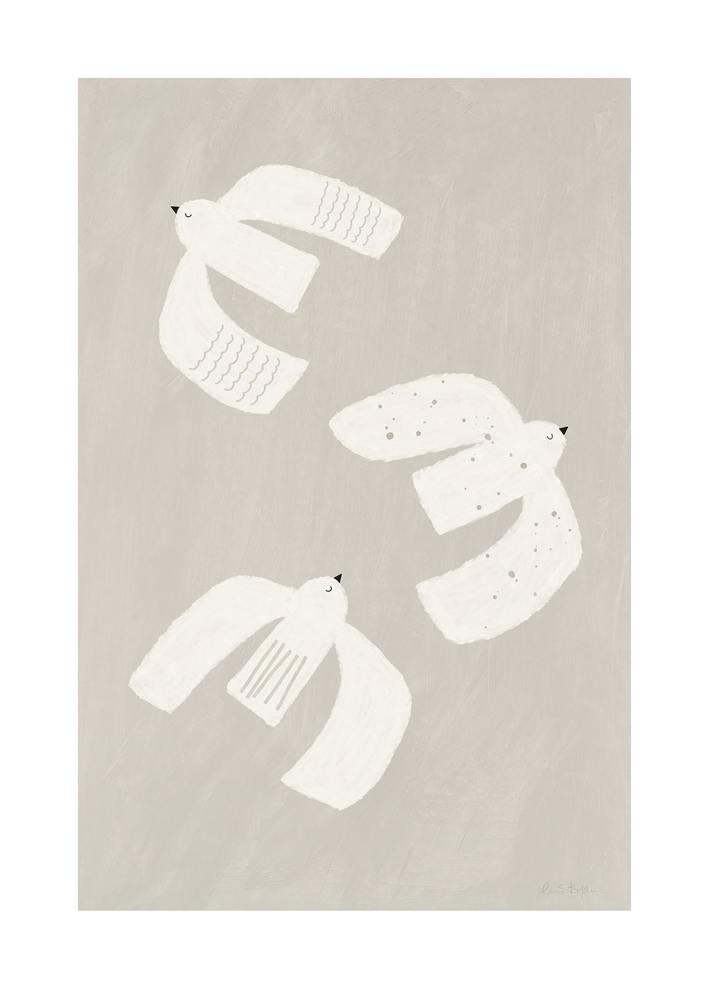 Tre små fåglar beige barnposter