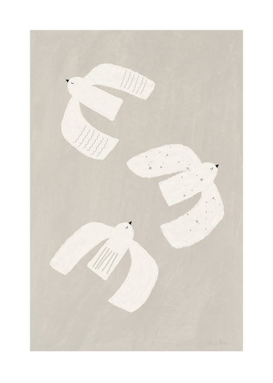 Tre små fåglar beige barnposter