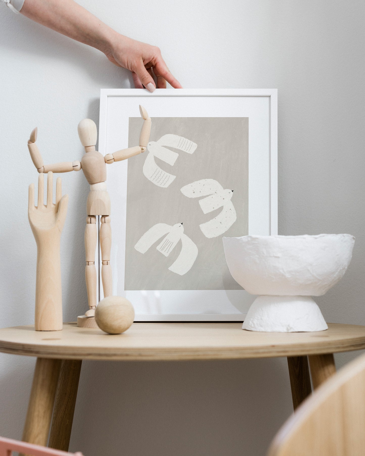 Tre små fåglar beige barnposter