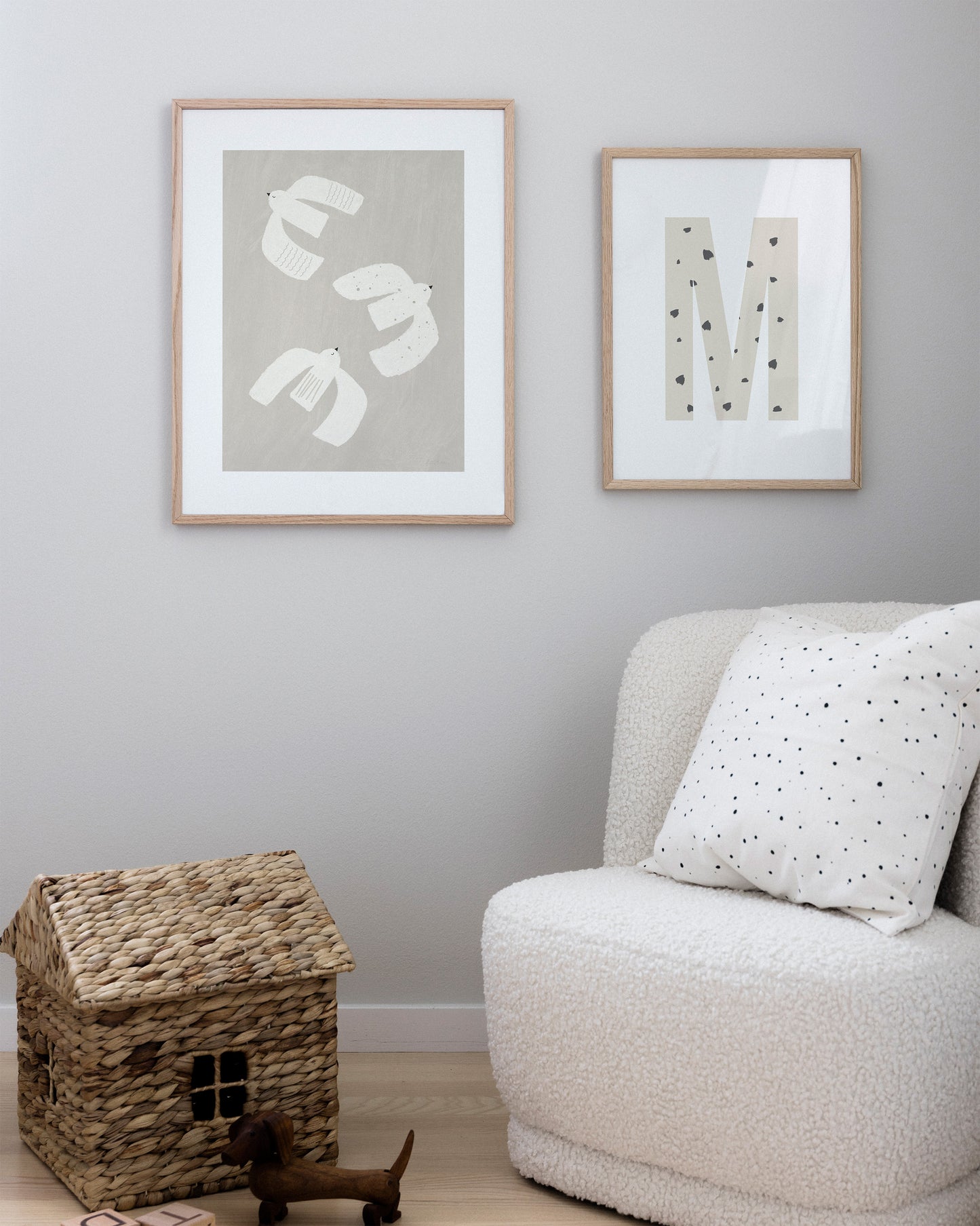 Tre små fåglar beige barnposter